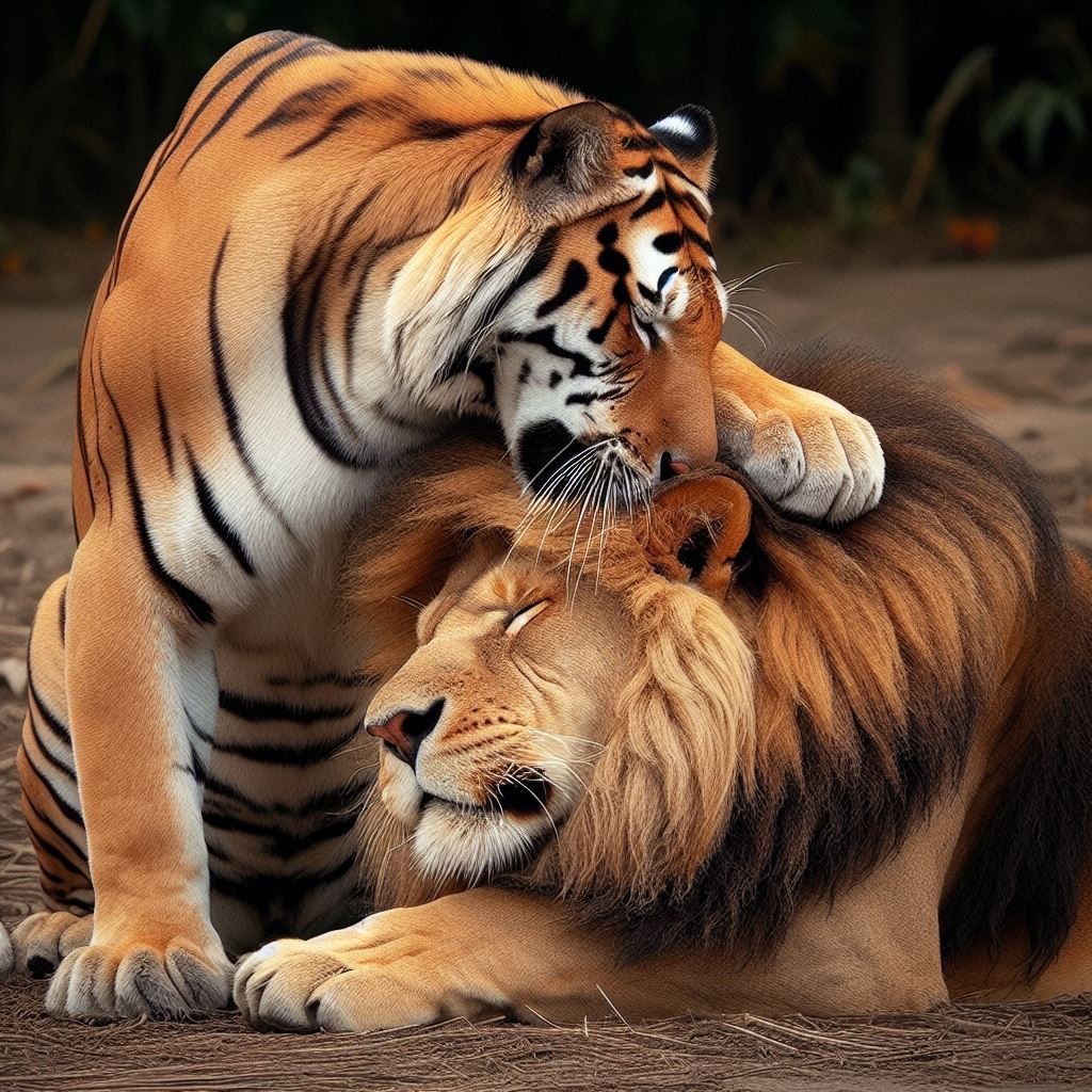 Harimau dan Singa Bergaduh